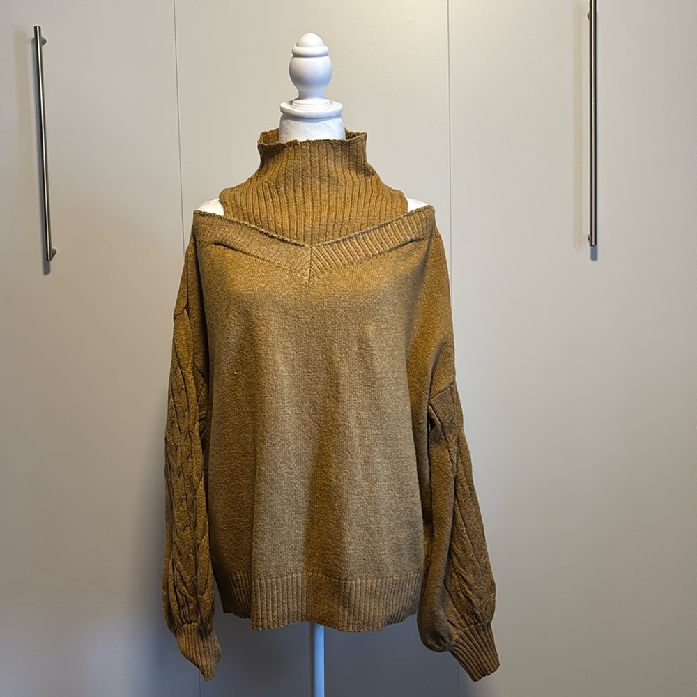 Camel cold shoulder sweater
